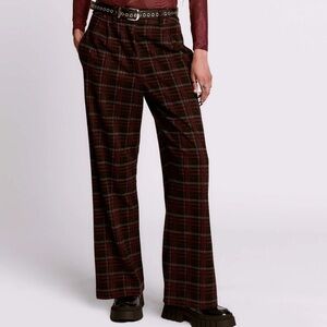 Women's Plaid Wide-Leg Trousers size 30 short - color oxblood